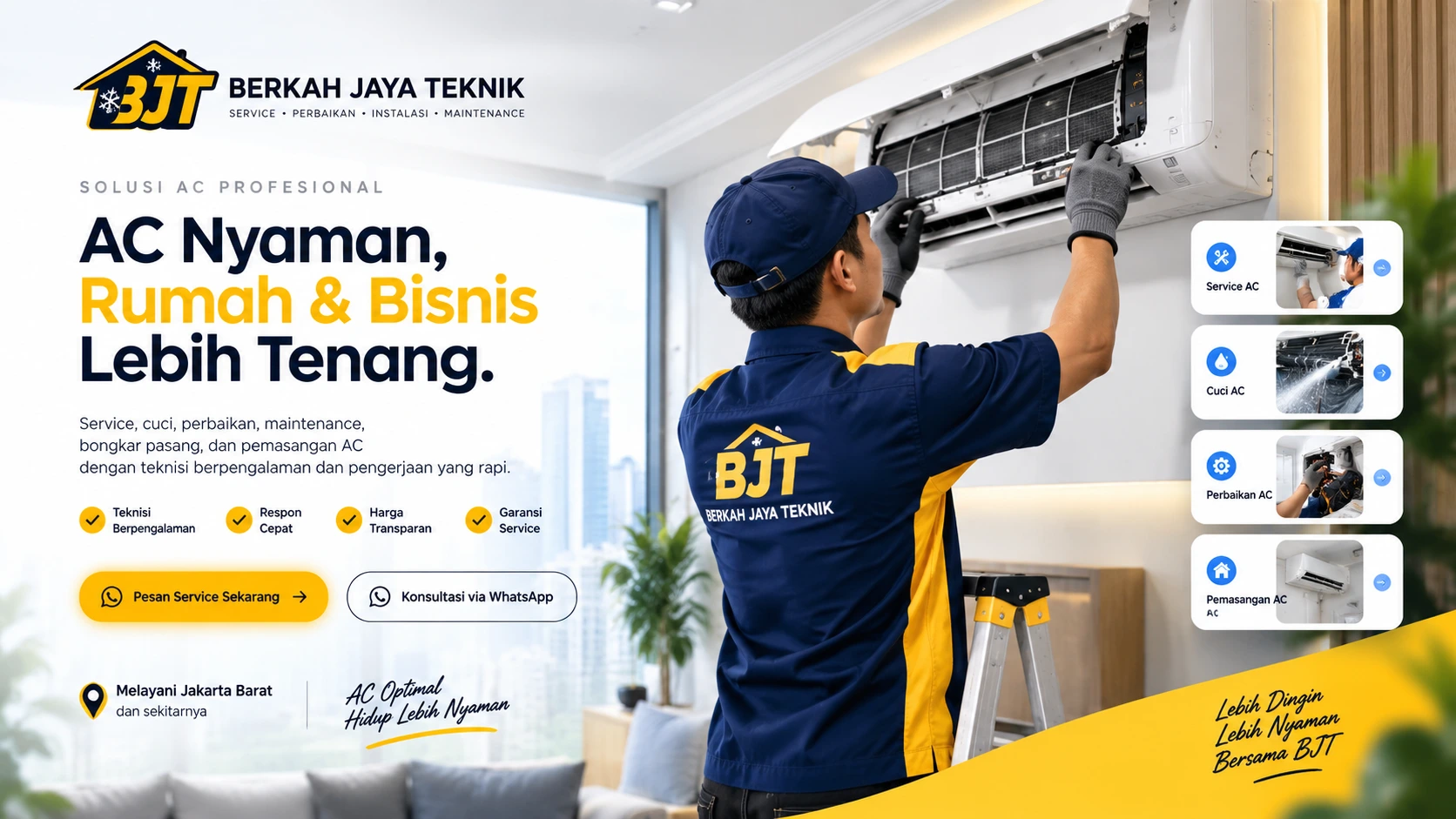 Teknisi AC sedang maintenance
